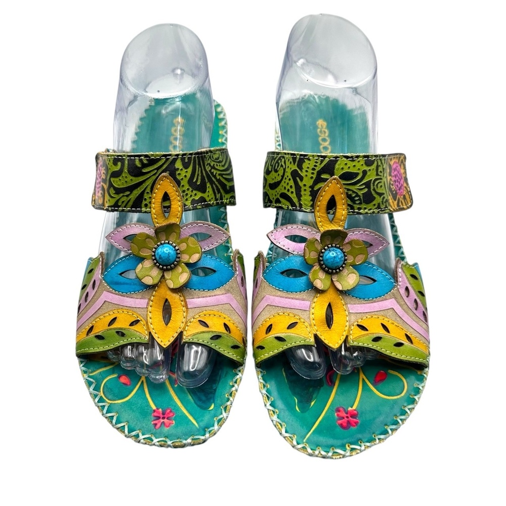Socofy Multicolor Floral Embellished Open Toe Ankle Strap Sandals‎ Europe 41
